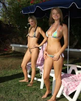 Jana Foxy and Carli wearing micro bikinis and going nude outdoor