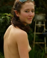 Hot hairy pussy Annabel in bikini in her garden is cooled