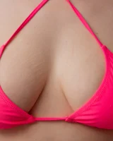 Sexy hairy pussy busty hottie Elza in red bikini