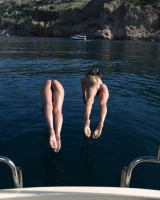 Hot babies Davina and Jane are in bikinis and nude outside on the boat