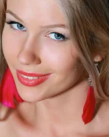 Hot nice fresh perfect body young blonde in the forest in red swimsuit