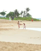 Sexy teens shedding bikinis to flaunt small tits & nice firm ass on the beach