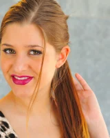 Stunner with red lipstick Nicole strips on the balcony & poses nude