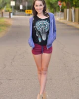 Skinny amateur teen Rachel slowly takes off her clothes and poses in public