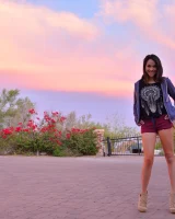 Skinny amateur teen Rachel slowly takes off her clothes and poses in public