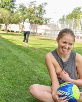 Athletic blonde babe enjoys pleasuring her bald pussy with sex toys