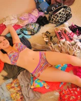 Skinny brunette cutie Victoria unveils her boobs and stretches her cunt