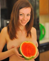 Skinny brunette cutie Victoria unveils her boobs and stretches her cunt