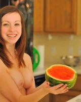 Skinny brunette cutie Victoria unveils her boobs and stretches her cunt