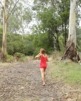 Hairy pussy Billie in bikini at the river
