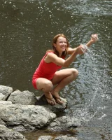Hairy pussy Billie in bikini at the river