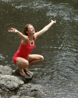 Hairy pussy Billie in bikini at the river