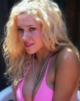 Busty Sam in pink bikini