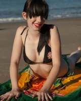 Amazing china beaching hot brunette Paris Moffer in exciting bikini