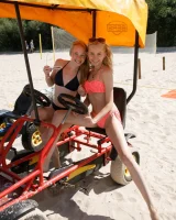 Young beach bikini blonde goddesses Rune Kimele and Bernie Svintis