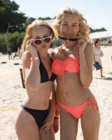 Young beach bikini blonde goddesses Rune Kimele and Bernie Svintis