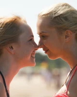 Young beach bikini blonde goddesses Rune Kimele and Bernie Svintis