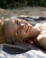 Young beach bikini blonde goddesses Rune Kimele and Bernie Svintis