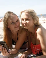 Young beach bikini blonde goddesses Rune Kimele and Bernie Svintis