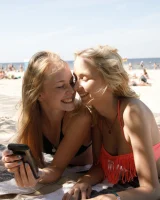 Young beach bikini blonde goddesses Rune Kimele and Bernie Svintis