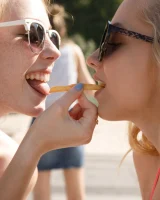 Young beach bikini blonde goddesses Rune Kimele and Bernie Svintis