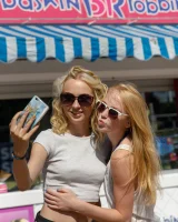 Two young sexy blonde hotties Rune Kimele and Bernie Svintis are walking in the city and changing in bikini in the forest