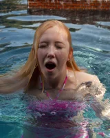 Exciting Samantha Rone is showing perfect body in bikini in the pool