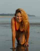 Hottie in a sexy swimsuit Sofia Orlova getting dirty on the beach