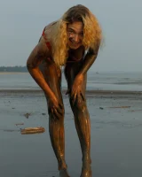 Hottie in a sexy swimsuit Sofia Orlova getting dirty on the beach