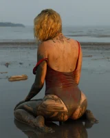 Hottie in a sexy swimsuit Sofia Orlova getting dirty on the beach