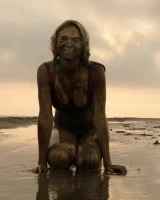 Hottie in a sexy swimsuit Sofia Orlova getting dirty on the beach