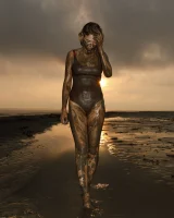 Hottie in a sexy swimsuit Sofia Orlova getting dirty on the beach