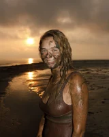 Hottie in a sexy swimsuit Sofia Orlova getting dirty on the beach