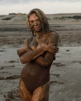 Hottie in a sexy swimsuit Sofia Orlova getting dirty on the beach