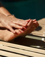 Russian teen Tatiana Penskaya posing in her sexy peach bikini outdoors