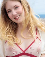 Nude watermelon outdoor party in see-through bikini