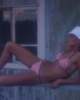 In sexy bikini, topless and nude in the evening on the yaht