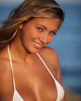 Hairy pussy blonde with perfect body is on the beach in micro bikini