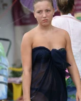 Beautiful hot young goddesses walking in bikini