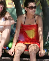 Beautiful hot young goddesses walking in bikini