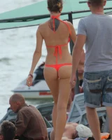 Beautiful hot young goddesses walking in bikini