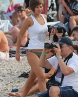 Beautiful hot young goddesses walking in bikini