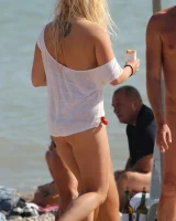 Beautiful hot young goddesses walking in bikini