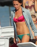 Beautiful hot young goddesses walking in bikini