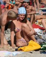 Beach dancing candid girls in sexy bikinis