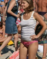 Beach dancing candid girls in sexy bikinis