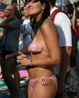 Beach dancing candid girls in sexy bikinis