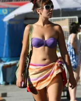 Beach dancing candid girls in sexy bikinis