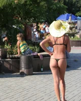 Beach dancing candid girls in sexy bikinis