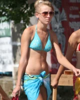 Beach dancing candid girls in sexy bikinis